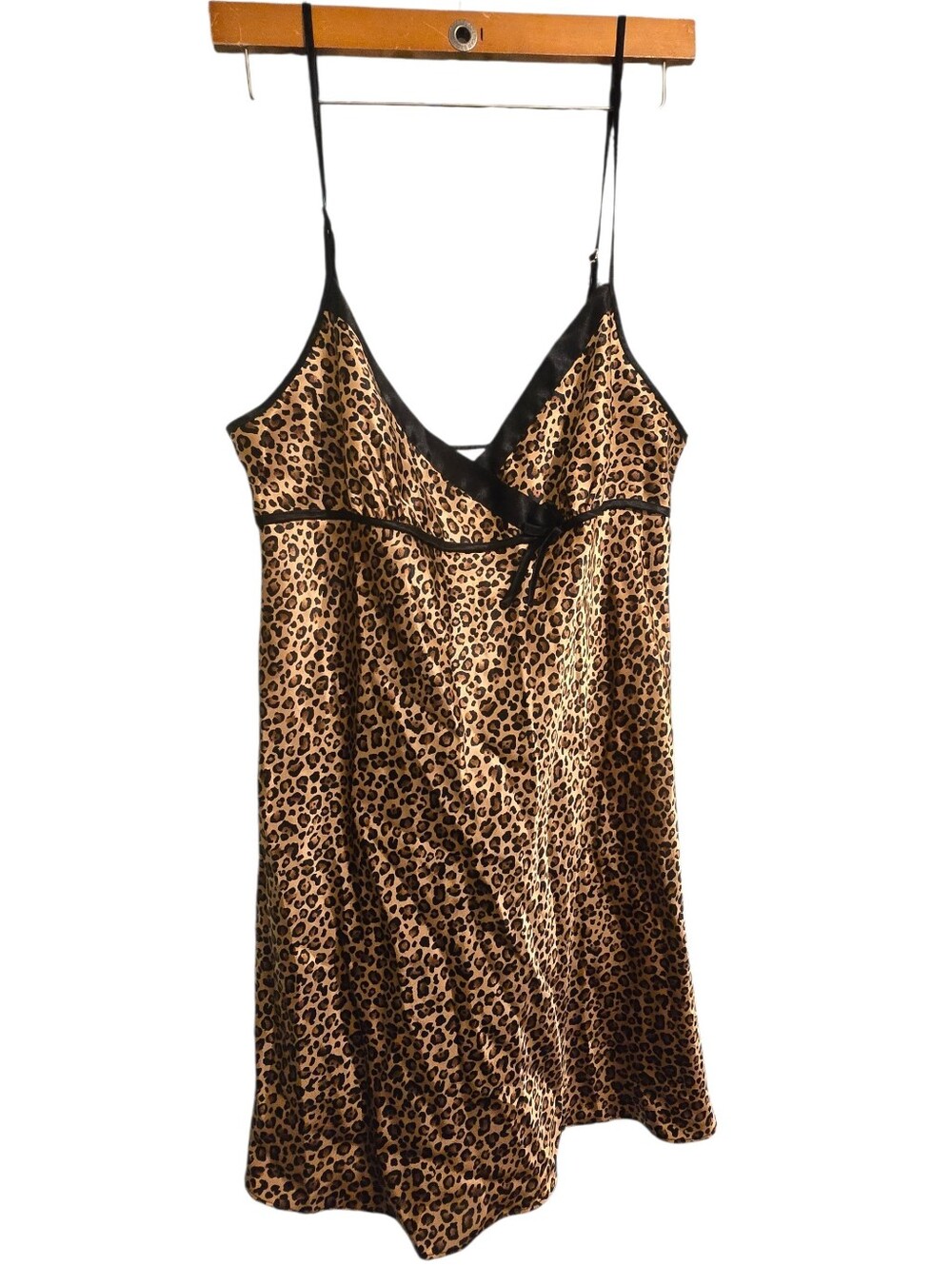 Vintage | Leopard Satin Chemise Nightgown with Black Trim